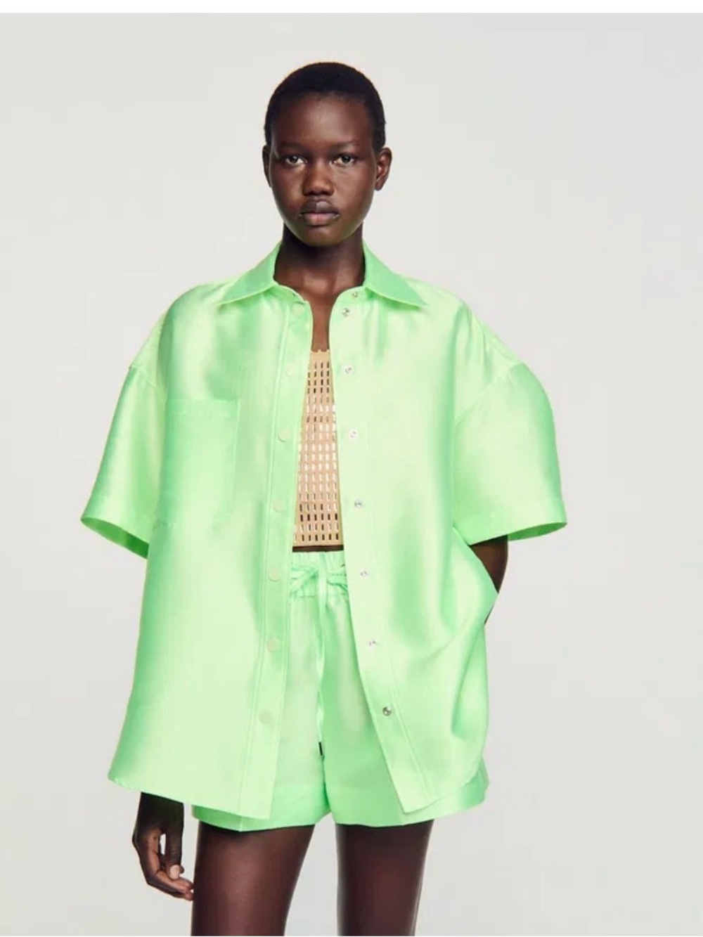 Sandro Neon Green Elastic Waist Shorts Set